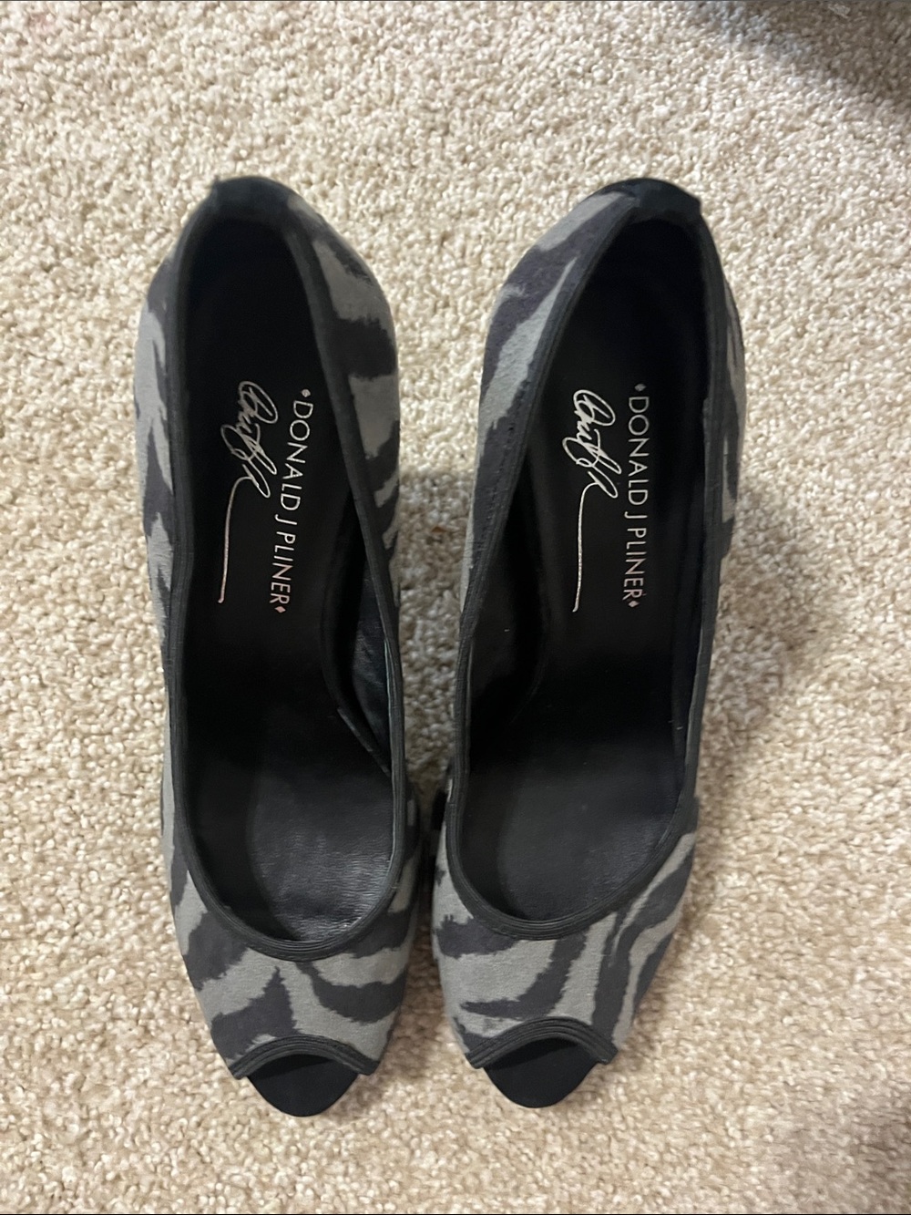 Donald J. Pliner Gray zebra print Peep-Toe Pumps